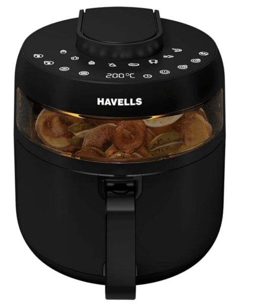 Havells Air Fryer Prolife Crystal | See-Through Window | 85% Less Oil | 5L Pan | 8 Presets Menu | Auto Restart | Touch Screen | Digital Display |Dehydrator Mode | 1500 Watt & 2 Year Warranty, 5 Liter